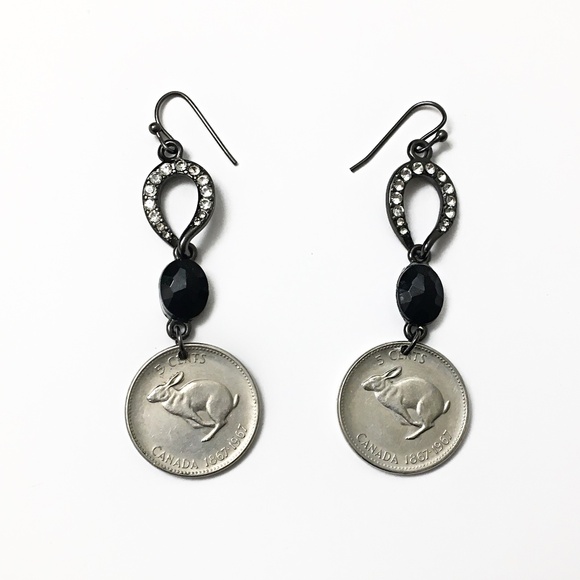 The Royal Canadian Mint Jewelry - Lucky Horseshoe/Rabbit Coin Earrings, Vintage 1967